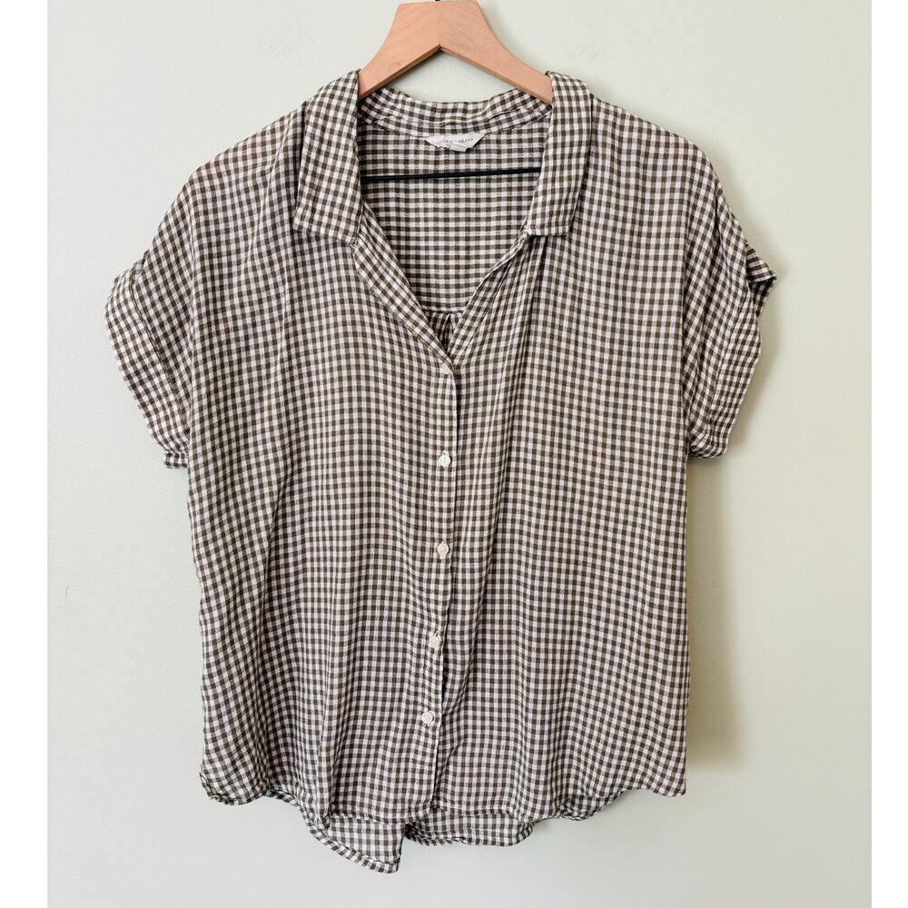 Lucky Brand Green Gingham Checked Cottage Coastal Preppy Shirt Medium